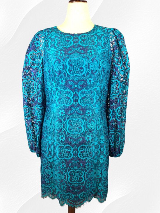 Lilly Pulitzer Dresses & Skirts - Lilly Pulitzer Georgi Lace Shift Dress Size 12 Valencia Teal Navy Carnival Lace